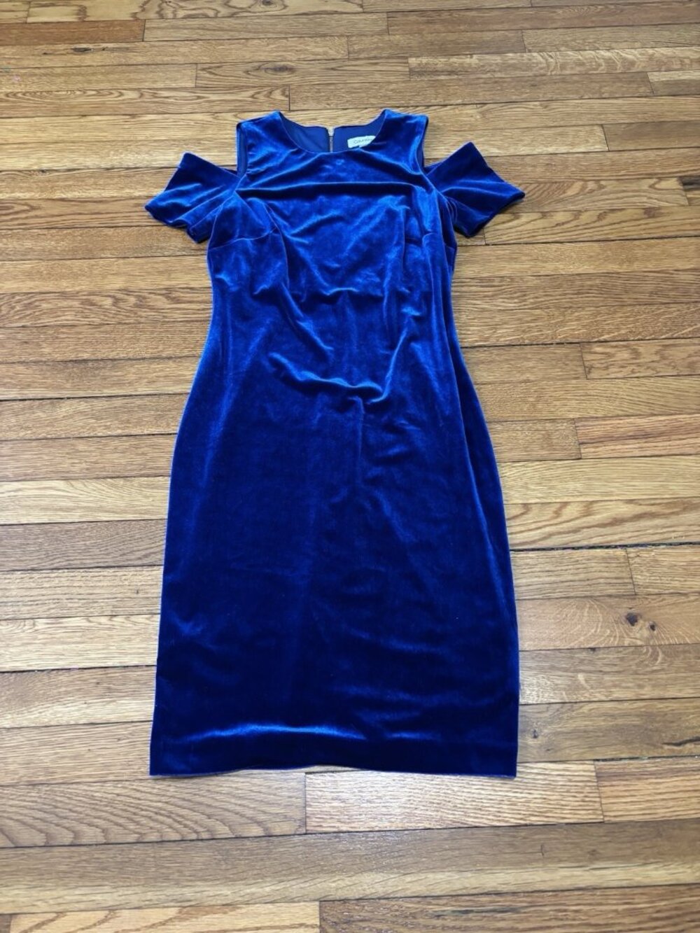 Calvin Klein Womens Velvet Dress Size 4 Blue Cold Shoulder Fitted Stretch Party